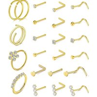 23PCS/SET Surgical Steel Nose Studs for Women Men L Shaped Nose Rings Studs CZ Heart Star Moon Cross Nose Piercing Jewelry