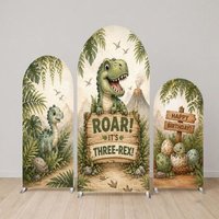 VIKAMA Dinosaur Arch Backdrop Three Rex 3rd Birthday Design for Kids Party Photo Booth Decoration Background Set