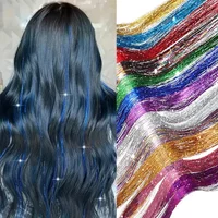 Rainbow Hair Tinsel Kit with Tool 6pcs 1200 Strands Glitter Tinsel Hair Extensions Heat Resistant Sparkling Shiny Fairy Hair Acc
