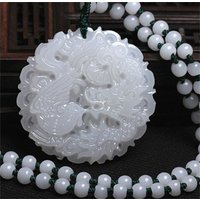 Natural White Afghan Stone Jade Carved Chinese Handmade Dragon Phoenix Lucky Pendant Amulet Necklace Charm Gift Jewelry
