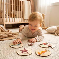 Wooden Circular Puzzle Montessori Baby Board toys 0-3 Years Ocean Animal & Space Astronaut Tangram Jigsaw Focus Training Gift