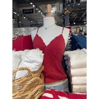 New Red Dots Bow Slim Crop Top Woman Summer Fungus Trim V-neck Sleeveless Camisole Cute Sweet Preppy Style Cotton Tank Tops Y2k