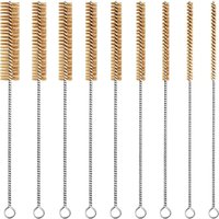 A74E-Brass Wire Brush Set 9Pcs Round Wire Brushes Tube Cleaning Brush 12" Bore Brush Metal Bristle Cleaning Kit For Pipe, Tube