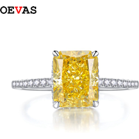 OEVAS 100% 925 Sterling Silver 8*10mm Yellow Pink Aquamarine High Carbon Diamond Radiant Cut Rings For Women Party Fine Jewelry