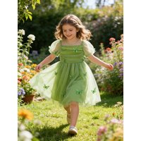 Summer New Green Butterfly Net Dress for Babies Infant Girls Cute Clothing Lightweight Floaty Skirt Ideal for Warm Weather