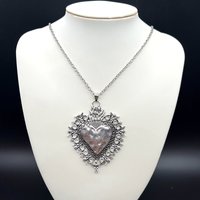 Sacred Flaming Hearts, Sacred Flaming Corazon, Ex-Votos Hearts, Mexican Milagros Necklace,Burning Heart Necklace,Gothic Jewelry,