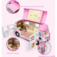 Practical Camper Car Kids Picnic Ice Cream RV Set DIY House Convertible Picnic Car Kids Toys Chair Stickers Suit Toys(Pink)