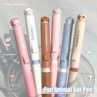 2 Fun Animal Gel Pens 0.5mm Flip Cover Design Cute Quick-Drying Pen Minimalist Style Learning & Office Black Pen Kitten Piggy
