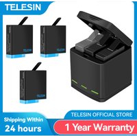 TELESIN 1220mAh 3Pack Battery 3 Slots LED Light Battery Charger Storage Box Type C Cable for GoPro Hero 5 6 7 8 Black Camera