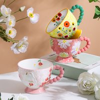 1PC Hand Painted Embossed Ceramic Mug Cute Home Oatmeal Breakfast Souvenir Birthday Gift Cup Household Items