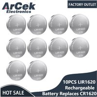 10PCS 3.6V 16mAh LIR1620 Rechargeable Button Battery Replaces CR1620 for Computer Motherboard Calculator Car Key Scale