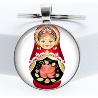 Tradition Russian Doll Keychain Matryoshka Japan Dolls Image Glass Gems Key ring Chain Holder Pendant DIY Custom Keychain