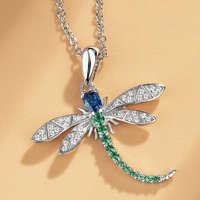 Huitan Fresh Style Dragonfly Women Pendant Necklace Inlaid Bright Blue/Green CZ Fashion Accessories for Wedding Party Jewelry