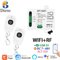 Smarthome WiFi +RF Wireless Remote Control Switch Dry Contact Relay Transmitter DC 12V 24V work with Alexa samrt speaker Tuya