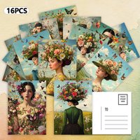 16pcs head-wearing fresh flowers postcards, New Year gifts, Christmas gifts, living room decoration, bedroom decoration