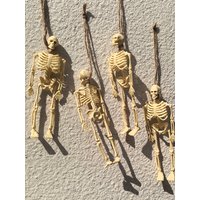 6pcs Scary Hanging Skeleton with Ropes Halloween Party Decoration Plastic Skull Home Garden Haunted House Props Kids Toy Gifts