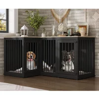 Wooden Furniture Style Heavy Duty Large Dog Kennel House,with Double Rooms,Corner Dog Crate Furniture for 2 Dogs