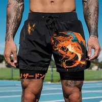 Japanese Anime Pokémon Men's Summer 2 in 1 Shorts Charizard Graphic Trunks Man Gym Double Deck Shorts Basketball Athletic Shorts