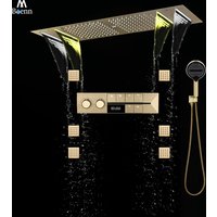 M Boenn 6 Functions Lover Shower Set 35*12 Inch 64-Color Ambient Lighting Couple Shower Head Smart Thermostat Mixer Faucet Brass