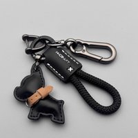 French Bulldog Keychain Handmade Genuine Leather, Braided Rope Key Chain with Anti-Loss Strap for Women Men, Car Key Organize