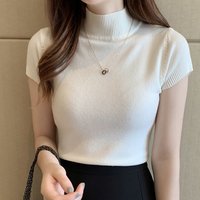 Décontracté femmes vêtements coréen tricoté femmes haut Blusas Mujer De Moda printemps été nouveau solide mince col roulé Blouse Blusas 8622