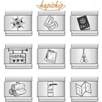 Hapiship 2023 New Exploration Hotel Map Tent Charm Links Fit 9mm Bracelet Stainless Steel Jewelry DIY Making DJ565-I