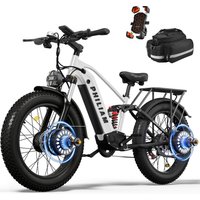 PHILIAM E-Bike 3000W Doppelmotor 52V 23AH Batterie 60KM/H Fatbike Elektrofahrrad 7-Gang 4-Kolben Hydraulikbremsen Elektrofahrrad für Erwachsene