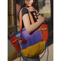 Dopamine Color-blocking Large-capacity Multi-pocket Mesh Bag Oxford Cloth Bag Single-shoulder Nylon Shopping Bag