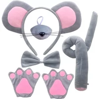 Mouse Costume Set Ears Headband Nose Tail and Bow Tie Animal Fancy Dress Kit Party Accessories Halloween Birthday