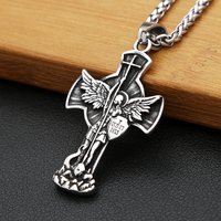 Vintage Saint Michael Archangel Pendant Necklaces For Man Stainless Steel Angel Wings Cross Necklace Religious Amulet Jewelry