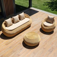 terrace rattan chair three-piece set coffee table and sofa round outdoor leisure rattan furniture Waterproof and sun-proof