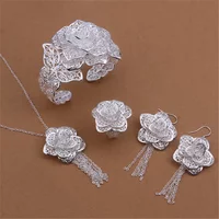 925 Sterling Silver Jewelry Set For Women Flower Pendant Bangle Earrings Rings Bracelet Necklaces Fashion Party Christmas Gifts