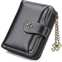 RFID Blocking Oil Wax Leather Women Mini Wallet Multi Card Clover Zipper Coin Purse Portable Ladies Purse Office Travel Daily