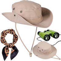 3PCS/SET Women Safari Costume Sun Bucket Hat Leopard Scarf Binocular Zoo Keeper Outfit Accessories for Halloween Cosplay