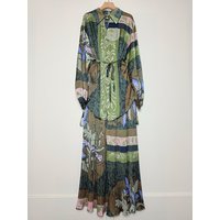 Retro geometric print lapel pullover loose long shirt two-piece set for spring women's wear+pleated wide leg pants fashion set