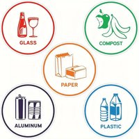 5/10pcs 4 Inches Recycling Sorting Sticker Logo Decal Aluminum Plastic Glass Compost Bin Recycling Garbage Can Stickers