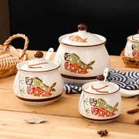 Japanese Style Oil Tank High Temperature Resistant Seasoning Can Kitchen Ceramic Storage Salt Tank Spice Jar