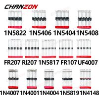 14 Values Fast Switching Schottky Diode Assorted Kit 1N4001 1N4004 1N4007 1N5408 UF4007 FR207 1N5817 1N5819 1N5822 1N4148 RL207