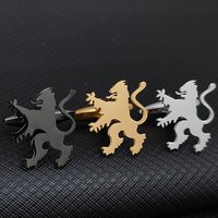 Vintage Stainless Steel Lion Cufflinks Men's Suit Shirt Sleeve Cuff Buttons 18k Gold Plated Metal Jewelry Wedding Groomsman Gift