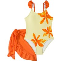 One Piece Girls Kids Swimsuit 2026 New Solid Flowers Ruffle Sling Children Swimwear Summer Mesh Beachwear Cover Up Bathing Suits