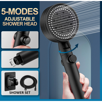 Shower Head Water Saving Black 5 Mode Adjustable High Pressure Shower One-key Stop Water Massage Eco Shower Bathroom Accessories