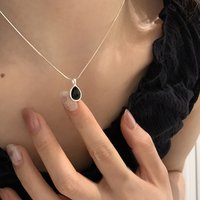 VENTFILLE 925 Sterling Silver Black Agate Necklace for Women Girl Snake Bone Chain Water Drop Jewelry Gift Dropshipping