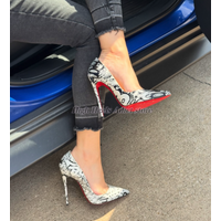 Women's black and white print stiletto leather high heels sexy pointy toe 8/10/12cm shallow big size pumps party luxury shoes