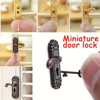 Vintage Miniature Door Handles 1/12 Scale Dollhouse Miniature Door Lock Key Set DIY Accessories Brass Knobs Fairy Mini Door