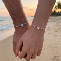 Cute Moonstone Cat Couple Bracelet For Women Pink Blue Beaded Braided Promise Jewelry Valentine's Day Gift for Lover Girlfriend