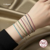 Pure Silver Tennis Bracelet Pave 1.5 mm Ruby/LT Blue/Turquoise/Montana/White/Jet/Pink/Golden/Green Color Zircon Real 925 Jewelry