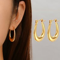 Fashion Smooth Oval Hoop Earrings For Women Stainless Steel U Shape Ear Buckle Huggie Earrings Vintage Jewelry Gold Silver Color