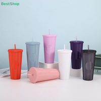 ♥750ml Studded Plastic Tumbler with Straw | Double-Walled Reusable Iced Coffee Cup