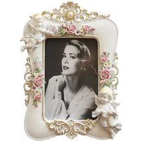 Retro White Rose Border Cupid Angel Bedside Photo Frame, Desktop Foyer Showcase Window Study Room Decoration Photo Frame