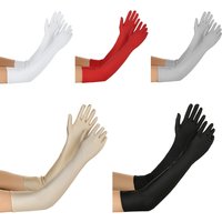 1 Pair Women's Elegant Long-Finger Gloves - Elastic Stretch, 6 Solid Colors (White/Red/Gray/Beige/Black/Brown)
